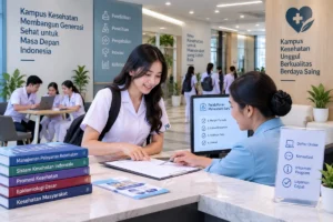 calon mahasiswa melakukan proses pendaftaran di layanan administrasi kampus kesehatan