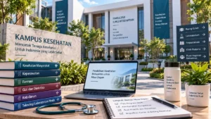 lingkungan kampus kesehatan modern dengan fasilitas pendidikan untuk mahasiswa