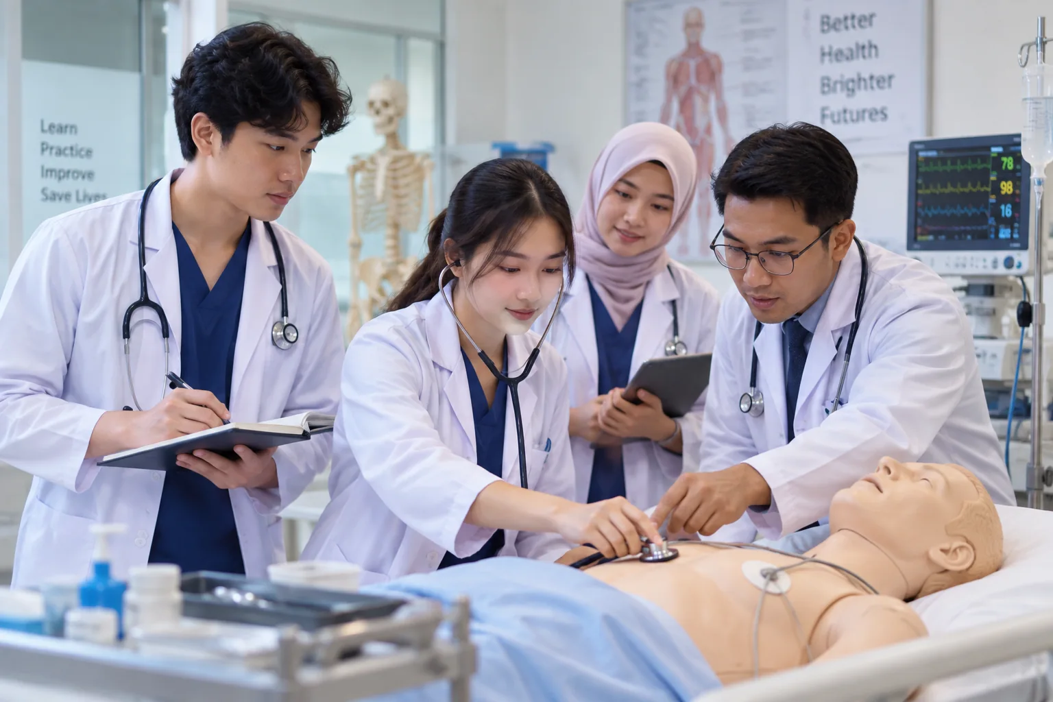 mahasiswa kesehatan mengikuti praktik klinis dengan fasilitas medis modern