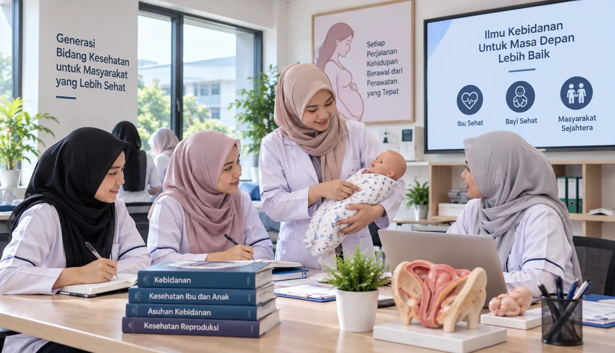 mahasiswa kebidanan mengikuti praktik perawatan ibu dan bayi di ruang pembelajaran