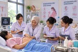 mahasiswa kebidanan mengikuti pelatihan pemeriksaan kesehatan ibu