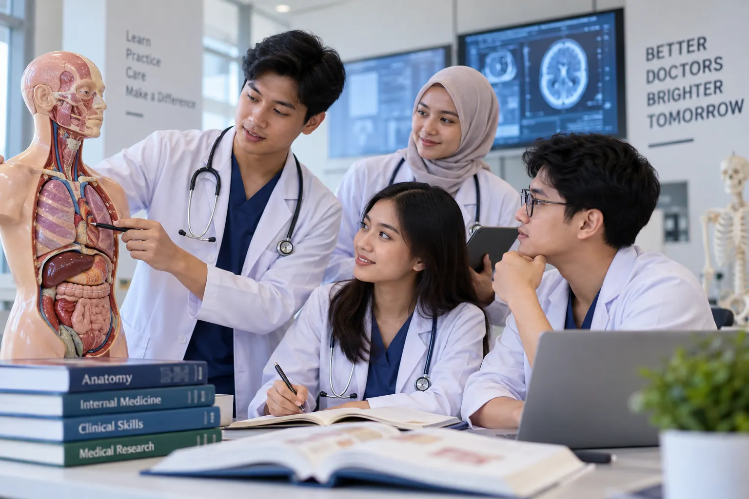 mahasiswa kedokteran mengikuti pembelajaran praktik medis di laboratorium
