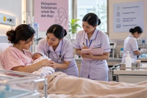 mahasiswa kebidanan menjalani praktik pelayanan ibu dan bayi