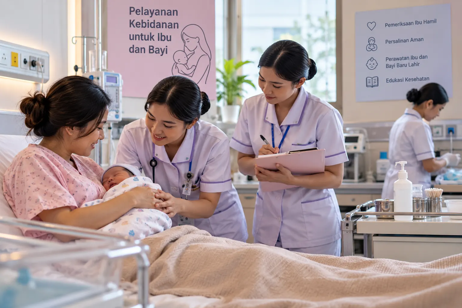 mahasiswa kebidanan menjalani praktik pelayanan ibu dan bayi