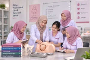 mahasiswa sekolah bidan mengikuti praktik kebidanan di ruang pembelajaran