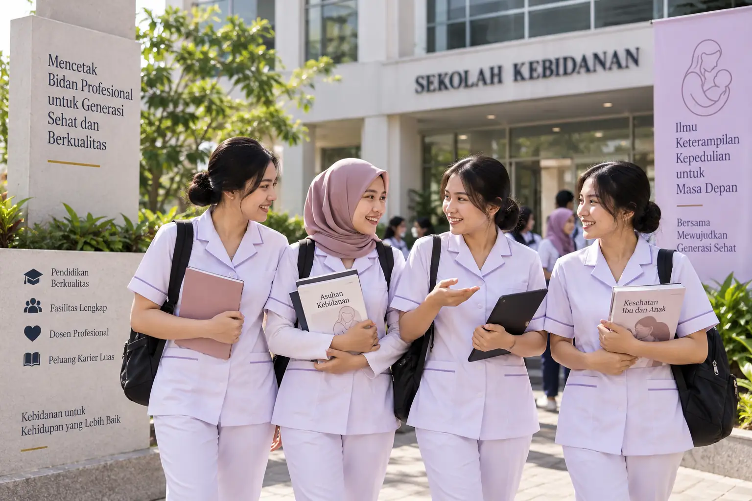 Mahasiswa berada di lingkungan sekolah kebidanan untuk mempersiapkan karier